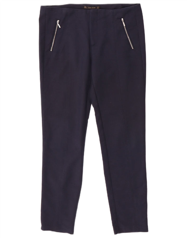 Pantaloni casual slim da donna ZARA grandi W32 L29 blu navy