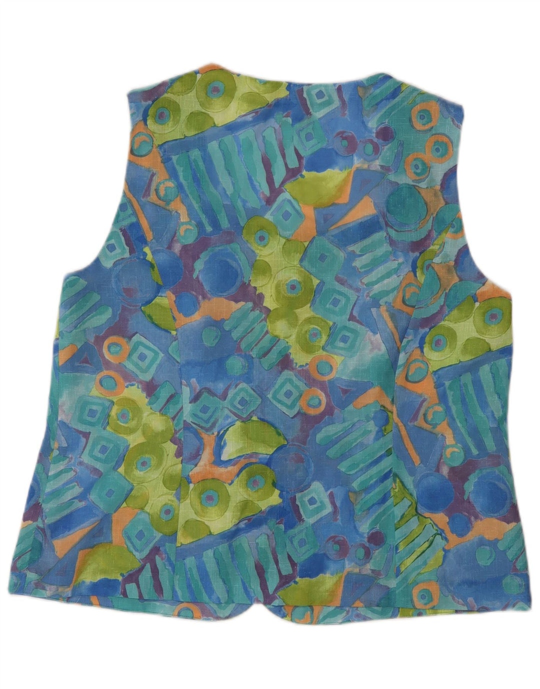 Camicetta senza maniche vintage da donna Top UK 16 Grande poliestere geometrico blu
