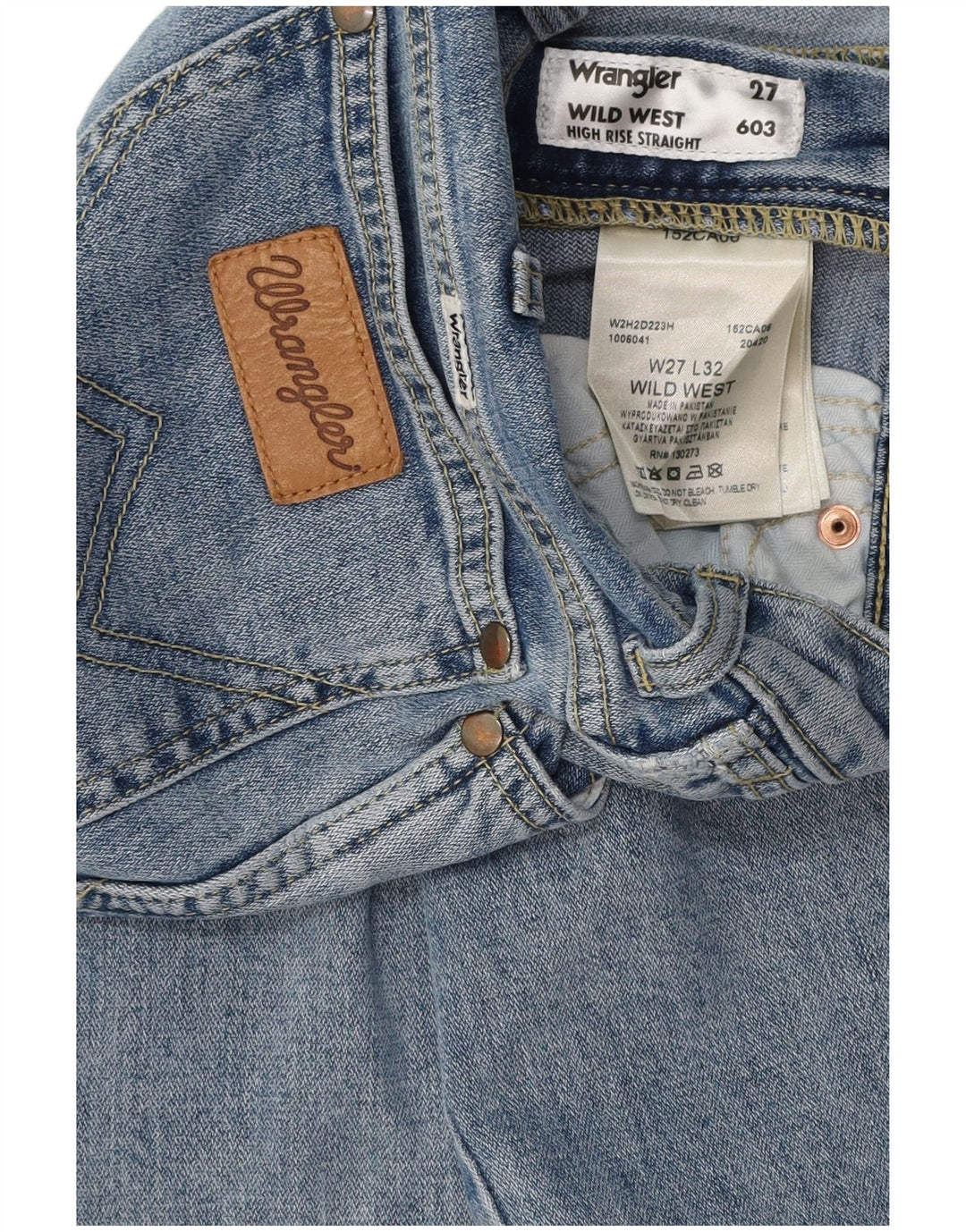 Jeans dritti a vita alta da donna WRANGLER Wild West W27 L27 cotone blu