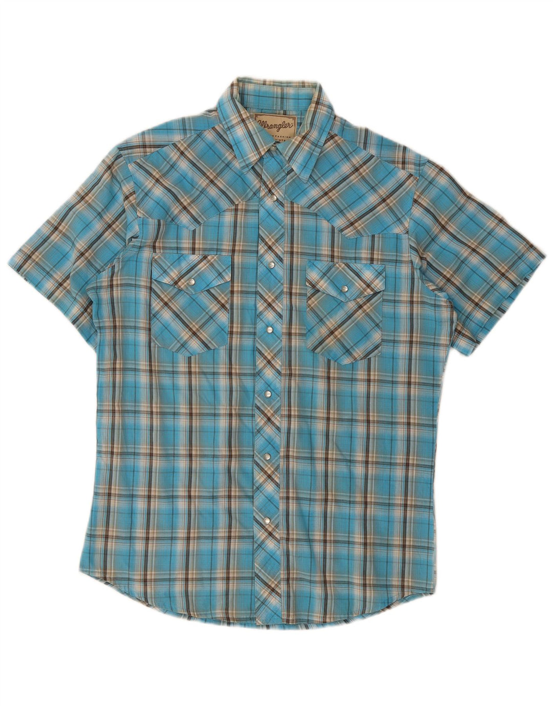Camicia a maniche corte western da uomo Wrangler a quadri blu medio