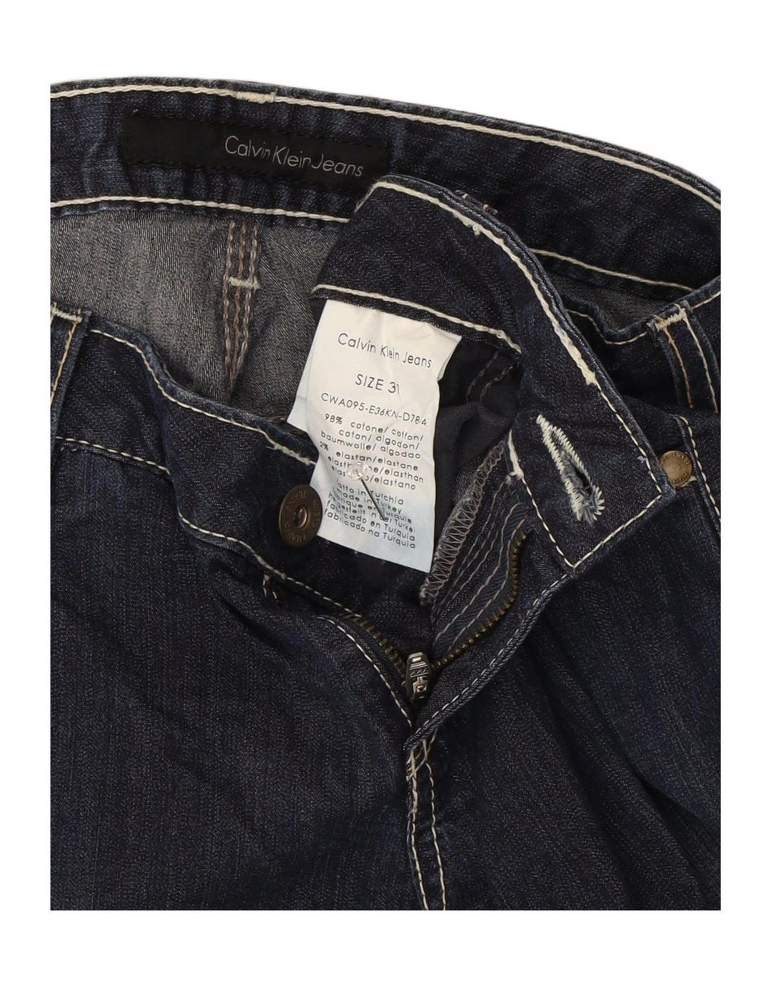 Pantaloncini di jeans da donna Calvin Klein W31 cotone blu navy medio