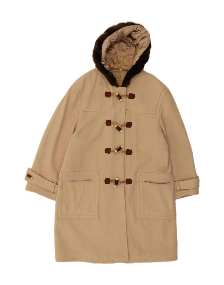 VINTAGE Womens Hooded Duffle Coat IT 46 Large Beige Wool Vintage Vintage and Second-Hand Vintage from Messina Hembry 