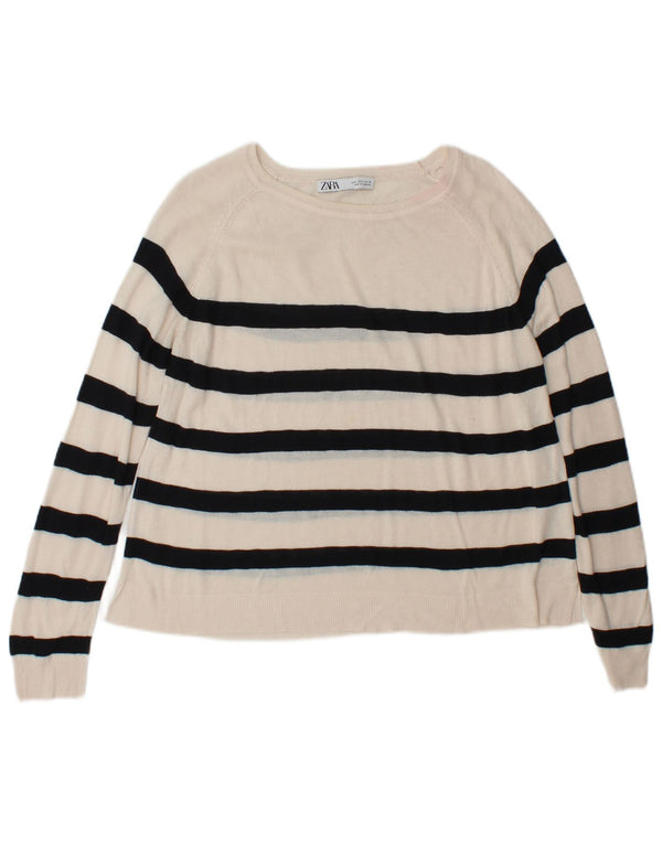 Maglione corto con scollo a barca da donna Zara UK 10 piccolo a righe bianche
