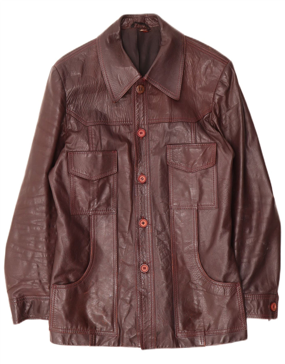 Giacca in pelle vintage da uomo UK 38 marrone medio