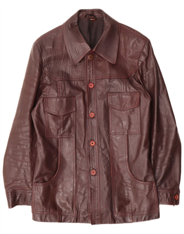 Giacca in pelle vintage da uomo UK 38 marrone medio