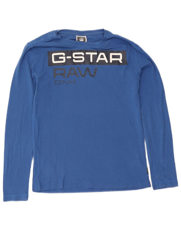 Top grafico da ragazzo G-Star a maniche lunghe 13-14 anni grande in cotone blu