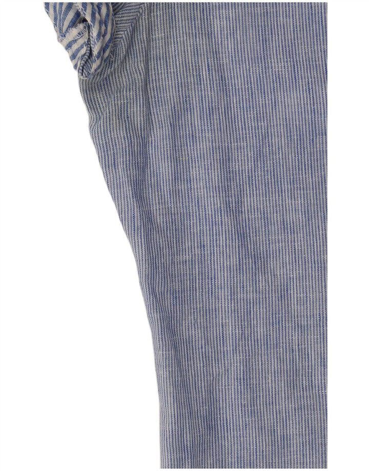 TOMMY HILFIGER Camicia a maniche corte da donna Camicetta UK 6 XS Lino a righe blu