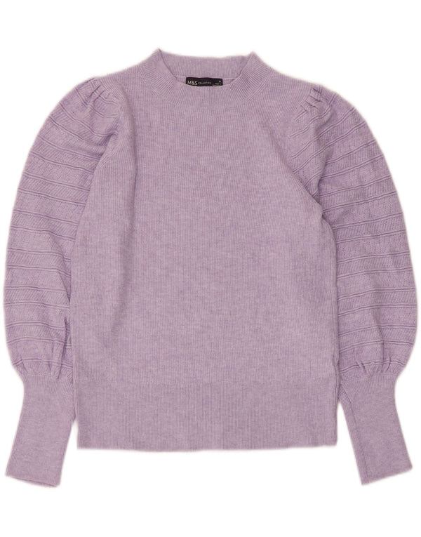 Maglione maglione girocollo da donna Marks & Spencer UK 10 piccolo viscosa viola