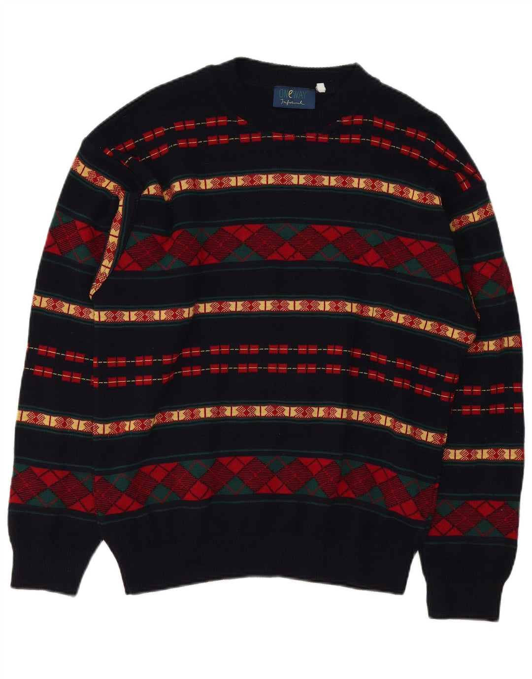 ONE WAY Mens Crew Neck Jumper Sweater Small Multicoloured Geometric