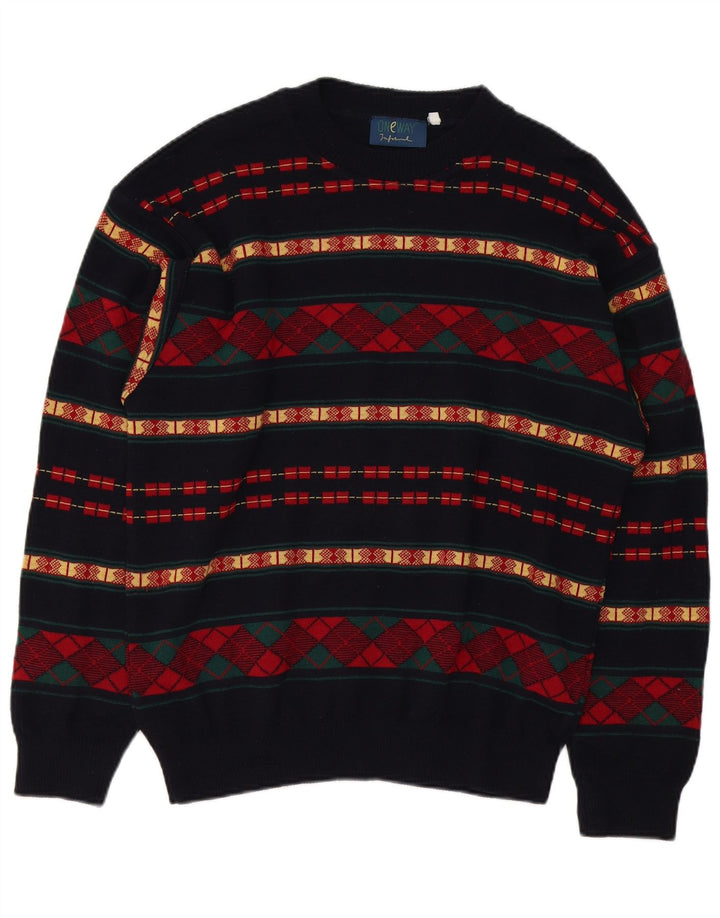 ONE WAY Mens Crew Neck Jumper Sweater Small Multicoloured Geometric