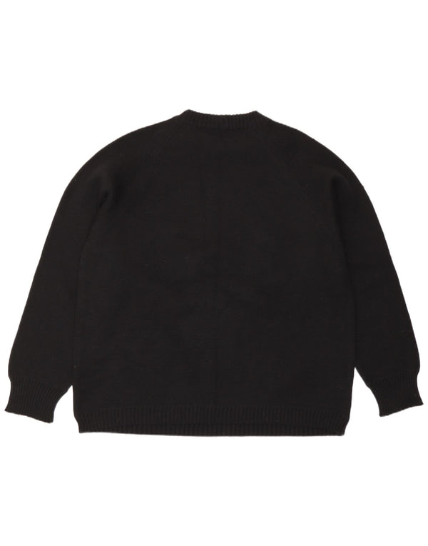 Maglione maglione girocollo da donna vintage UK 14 grande nero geometrico