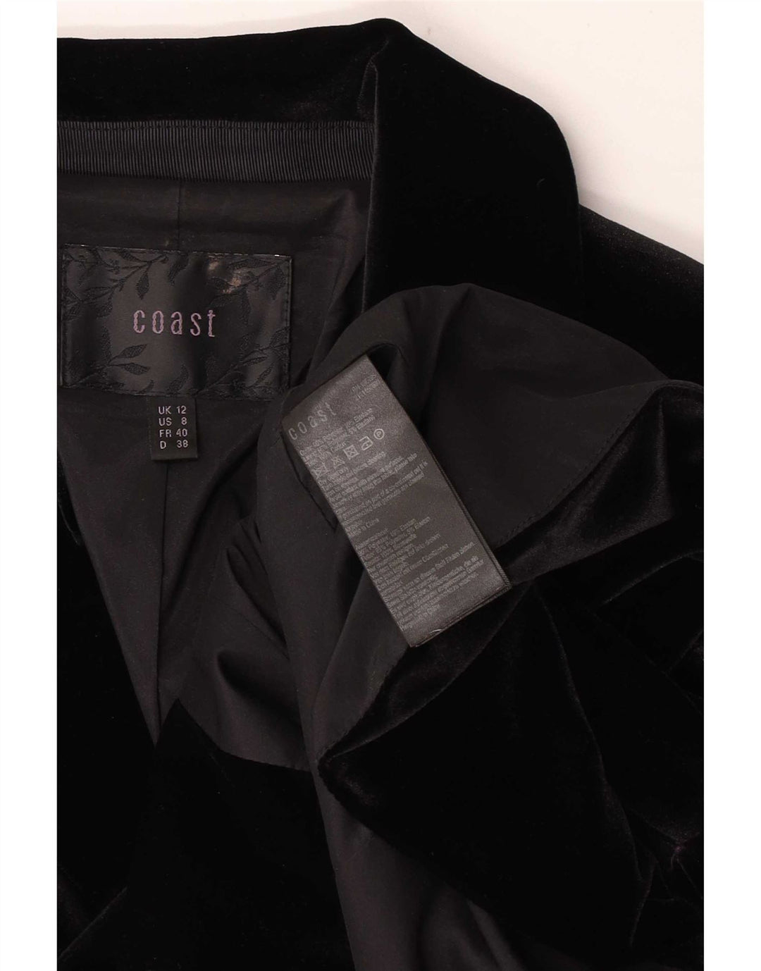 Giacca blazer in velluto a 1 bottone da donna Coast UK 12 poliestere nero medio
