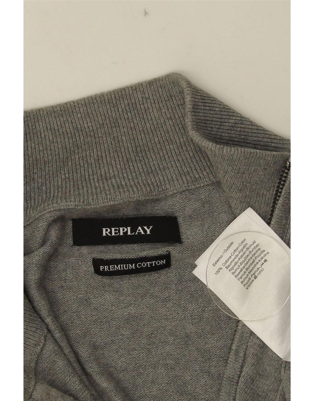 Maglione Replay da uomo con zip e collo grande in cotone grigio