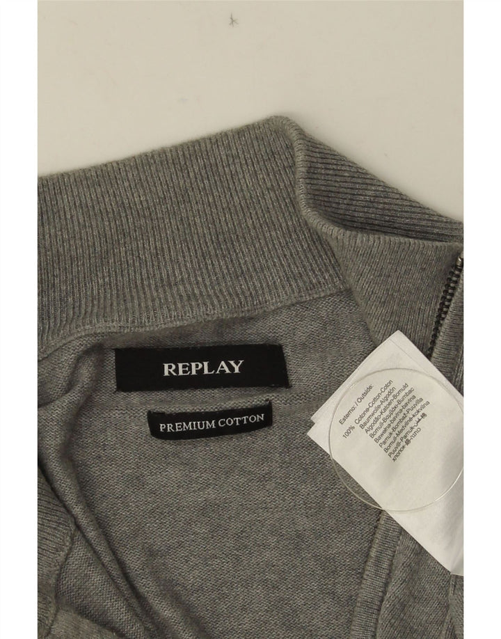 Maglione Replay da uomo con zip e collo grande in cotone grigio