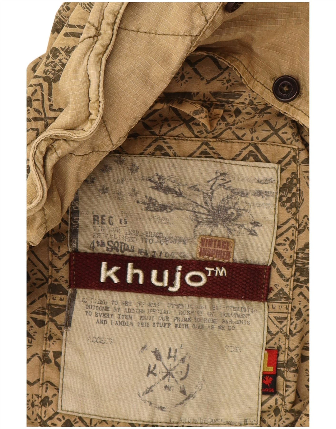 Giacca parka con cappuccio da donna KHUJO UK 16 grande cotone geometrico beige