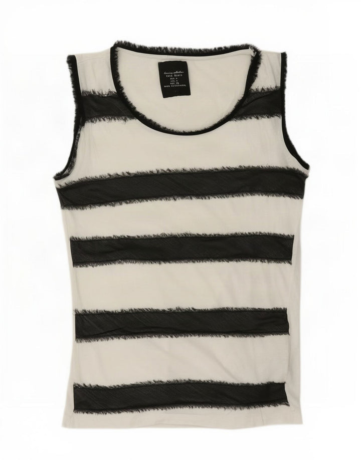 Canotta da donna Zara UK 14 cotone a righe bianche medie