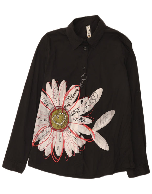 Camicia grafica da donna Desigual UK 18 XL cotone floreale nero