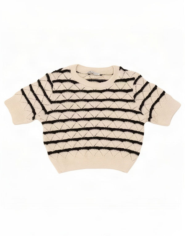 Maglione corto con scollo a barca da donna Zara UK 8 piccolo a righe beige