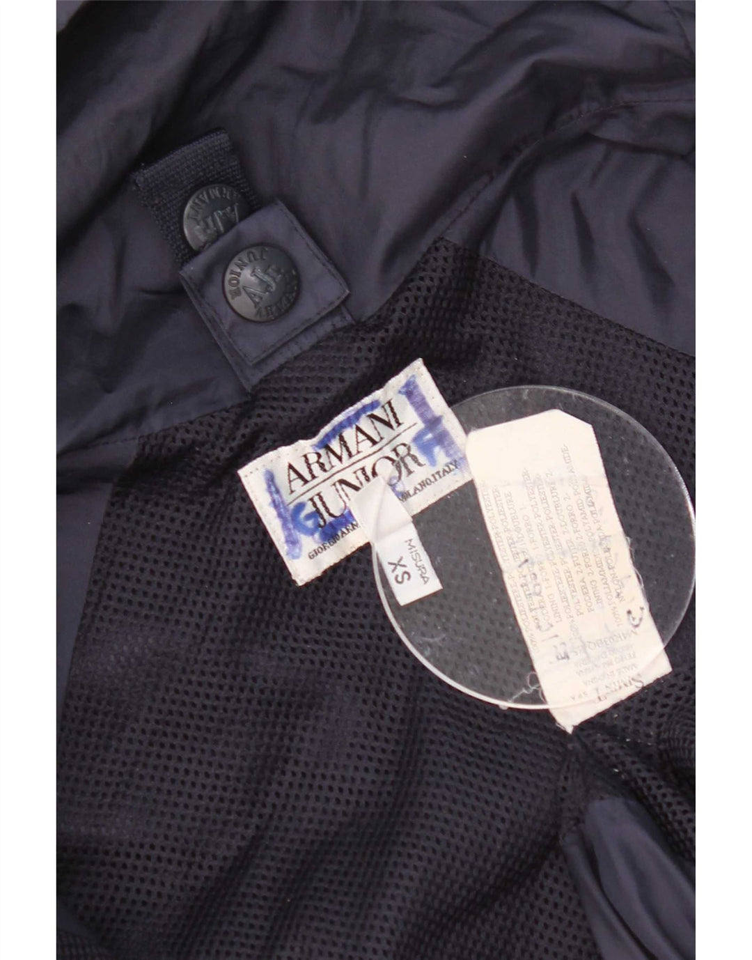 Giacca antipioggia con cappuccio Armani per ragazzi 10-11 anni XS poliestere blu navy