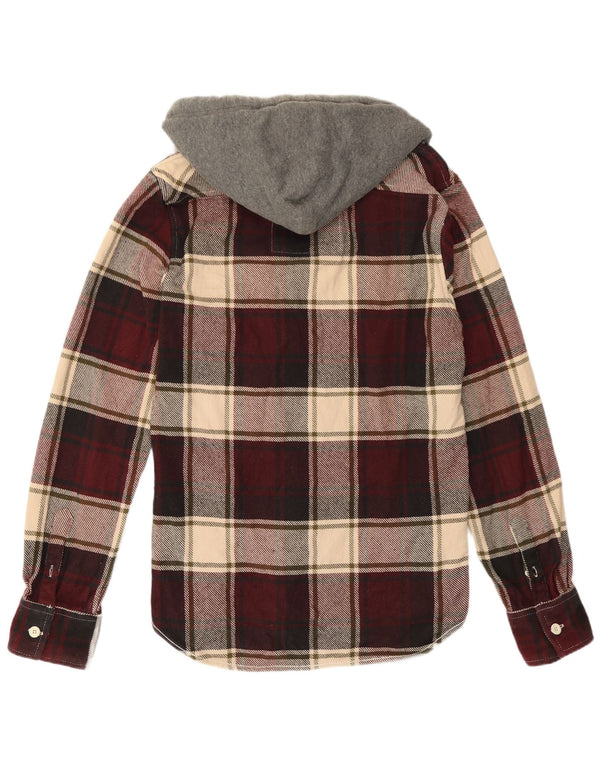 Camicia da boscaiolo da uomo con cappuccio Superdry, cotone a quadri bordeaux di grandi dimensioni