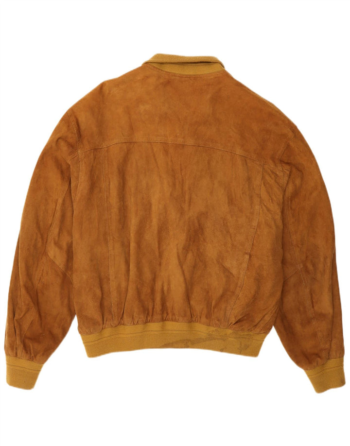 Giubbotto bomber vintage in pelle scamosciata da uomo IT 50 grande in pelle marrone