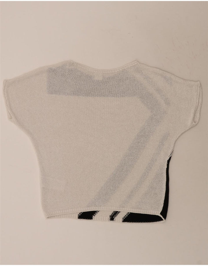 MADELEINE Womens Boat Neck Jumper Sweater UK 14 Medium White Colourblock Vintage Madeleine and Second-Hand Madeleine from Messina Hembry 