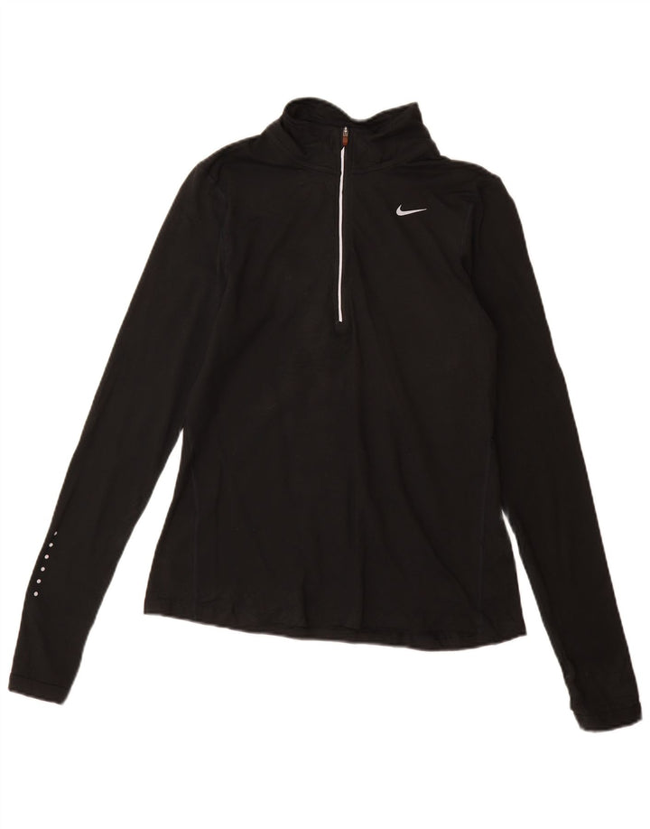 Top della tuta da ginnastica Nike Dri Fit con collo e zip da donna, UK 10, piccola, nera