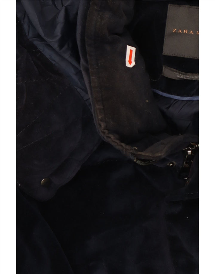 Giacca imbottita con cappuccio da uomo Zara UK 40 grande poliestere blu navy