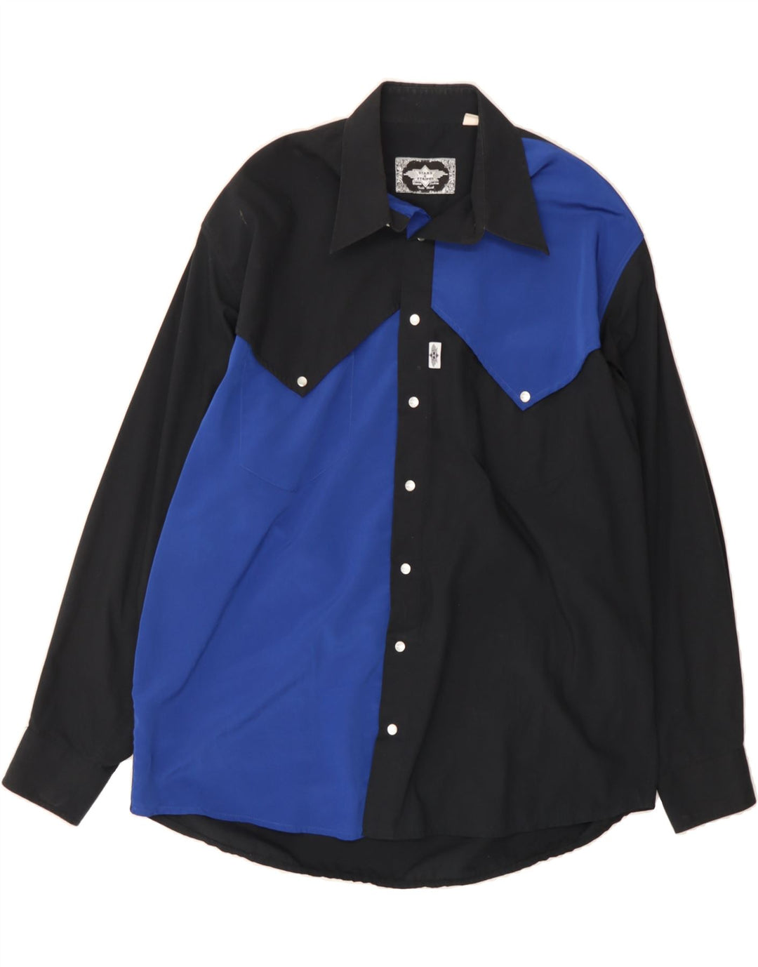 VINTAGE Mens Shirt Size 41/42 Large Black Colourblock Polyester Vintage Vintage and Second-Hand Vintage from Messina Hembry 