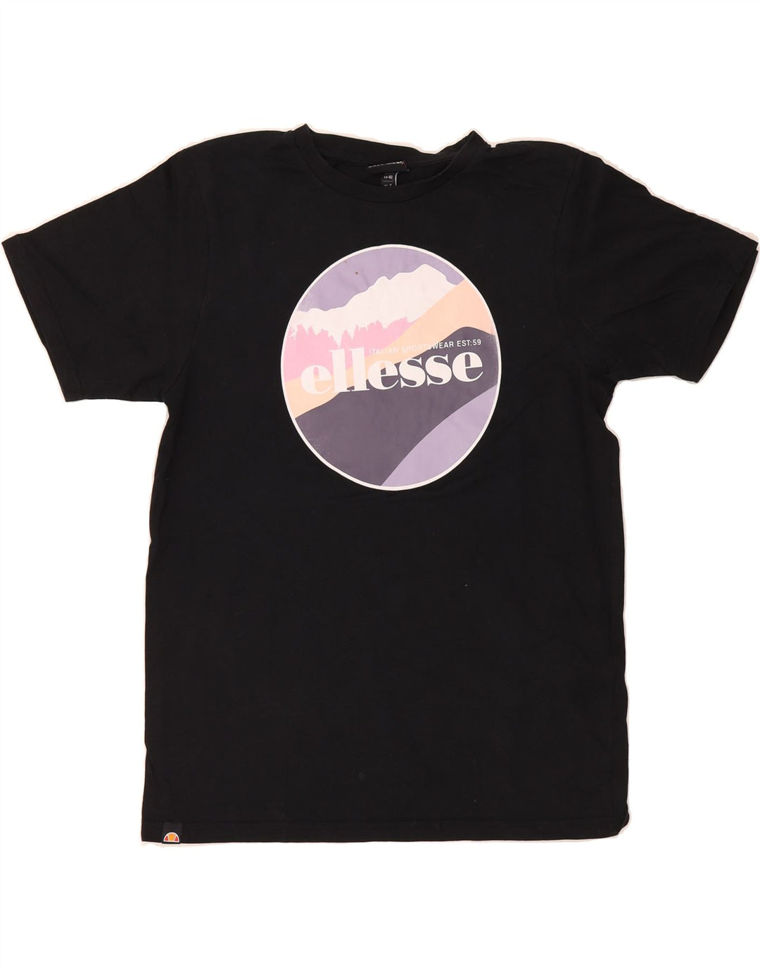 ELLESSE Womens Graphic T-Shirt Top UK 12 Medium Black Cotton Vintage Ellesse and Second-Hand Ellesse from Messina Hembry 