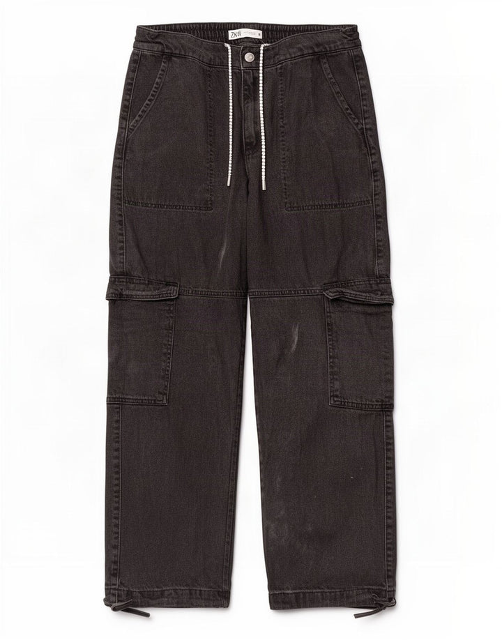 Jeans Zara da donna cargo a gamba larga piccoli W26 L28 neri