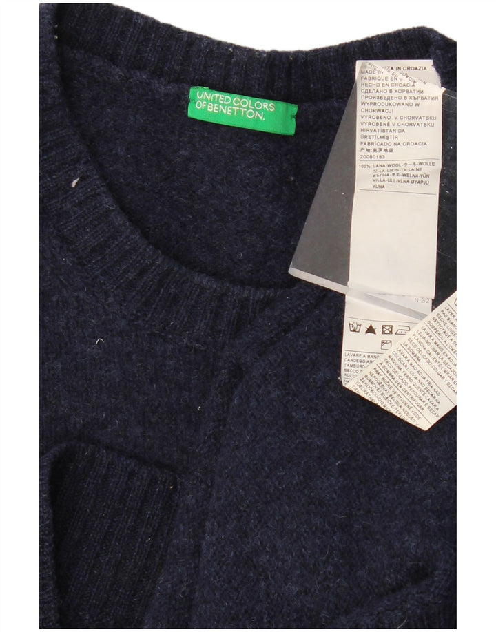 Maglione maglione girocollo da donna BENETTON UK 16 grande lana blu navy