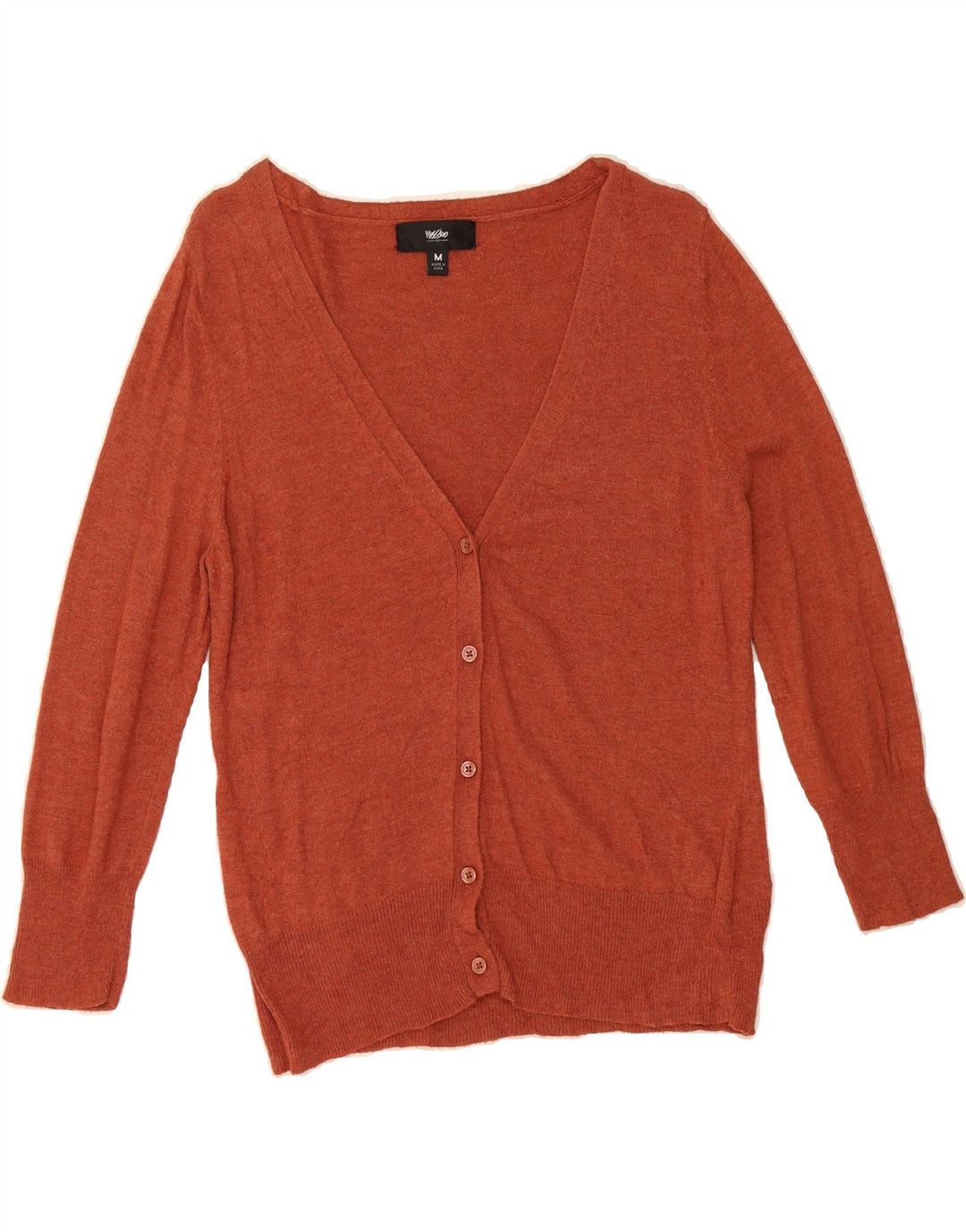 MOSSIMO Womens 3/4 Sleeve Cardigan Sweater UK 12 Medium Brown Nylon Vintage Mossimo and Second-Hand Mossimo from Messina Hembry 