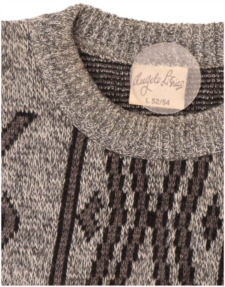 ANGELO LITRICO Maglione Girocollo Uomo IT 52/54 Large Grigio Geometrico