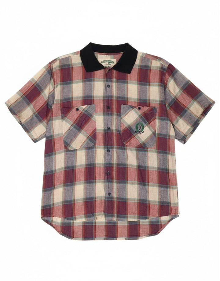 Camicia vintage da uomo a maniche corte in cotone a quadri multicolore grande