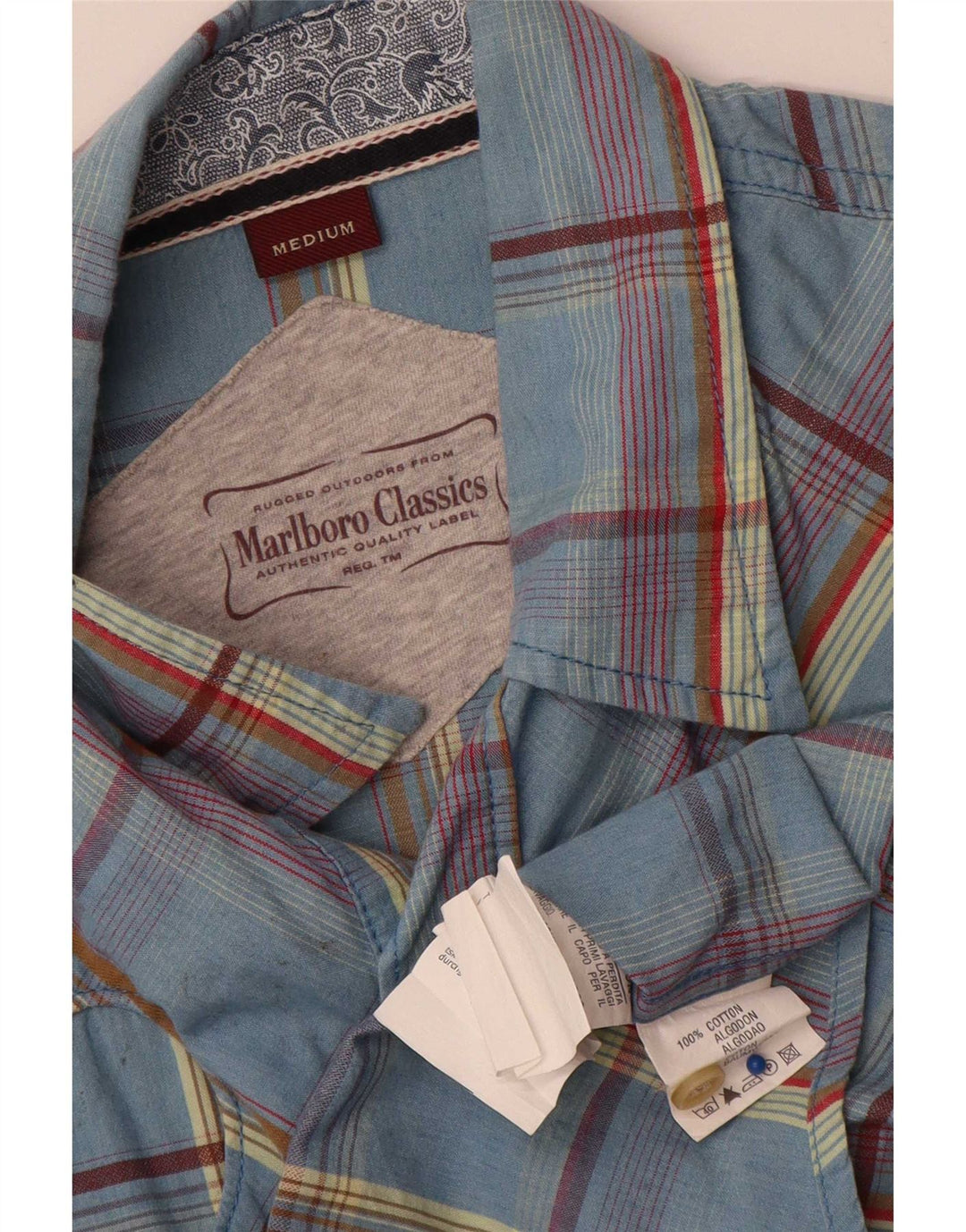 Camicia a maniche corte da uomo Marlboro Classics in cotone a quadri blu medio