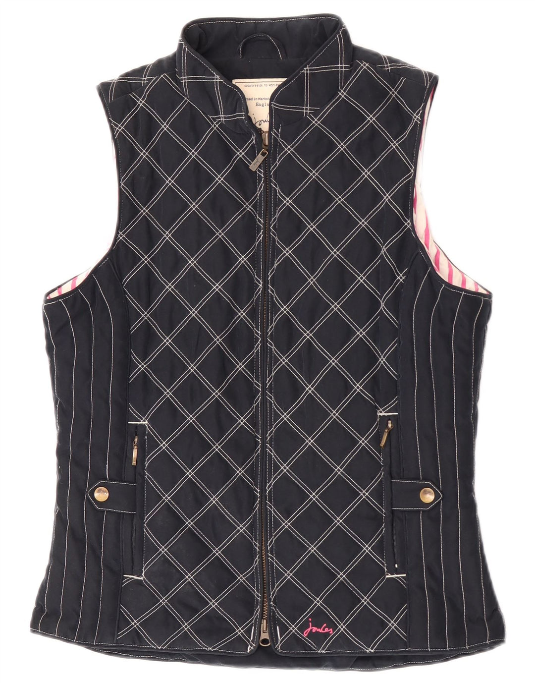 Gilet imbottito da donna Joules UK 10 piccolo blu navy argyle/diamante poliestere