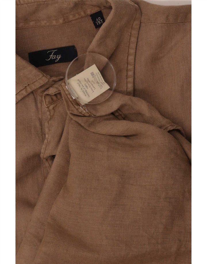 Camicia da uomo Fay taglia 40 15 3/4 lino beige medio