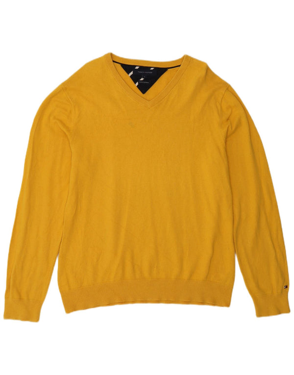Maglione maglione con scollo a V da uomo Tommy Hilfiger grande cotone giallo