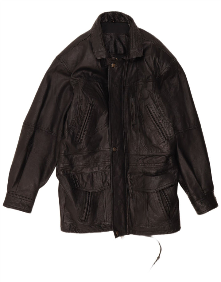 Cappotto in pelle da uomo vintage UK 38 in pelle nera media