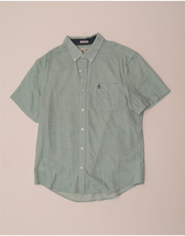 Penguin Heritage Camicia da uomo a maniche corte slim fit grande gessato verde