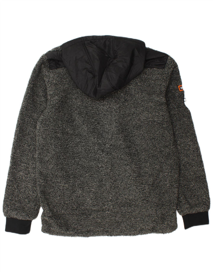 Giacca in pile con cappuccio da uomo SUPERDRY UK 44 2XL Poliestere color block grigio