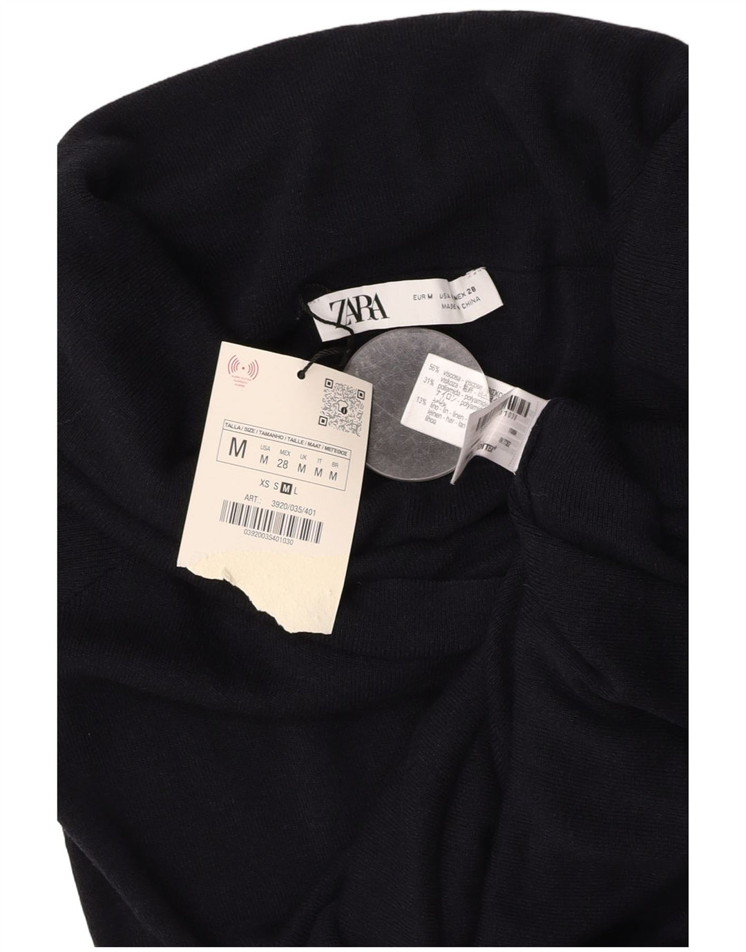 ZARA Camicetta Corta da Donna Top UK 12 Viscosa Nera Media