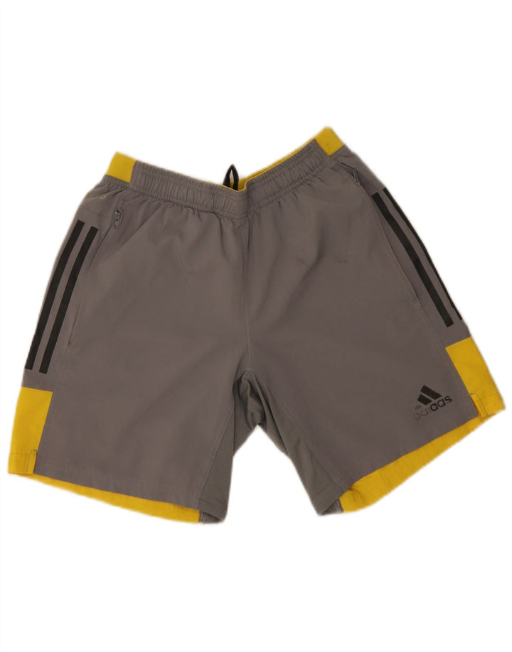 Pantaloncini sportivi Adidas da uomo piccoli in poliestere color block grigio