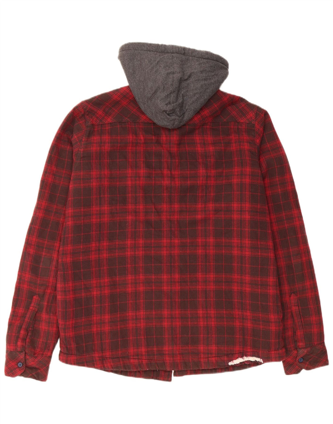Camicia da uomo in flanella da boscaiolo con cappuccio Mistral, cotone a quadri rosso medio