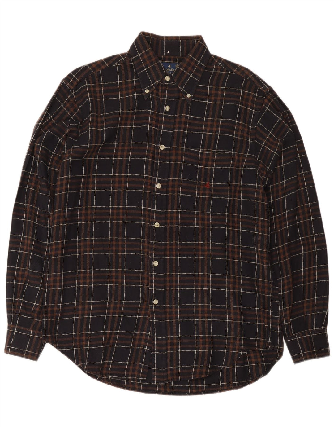 Camicia in flanella da uomo Brooksfield taglia 39 in cotone scozzese marrone medio