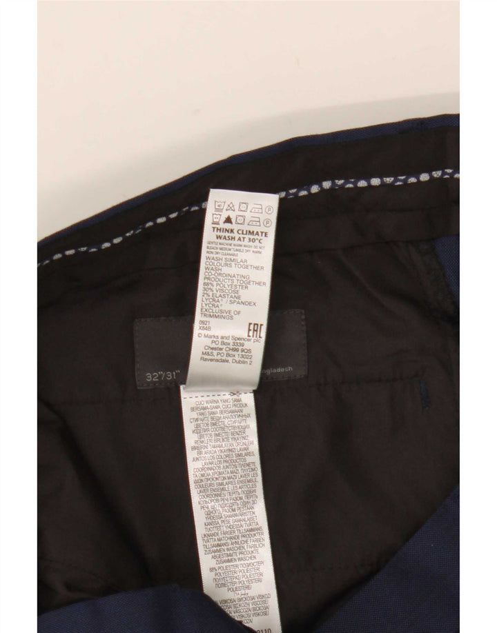 Pantaloni da abito dritti da uomo Marks & Spencer W32 L31 poliestere blu navy