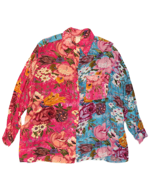 Camicetta camicia vintage da donna UK 18 XL Viscosa floreale multicolore