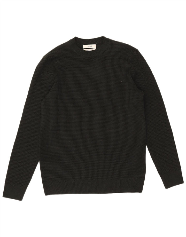 Maglione maglione girocollo da uomo Marks & Spencer piccolo poliestere kaki