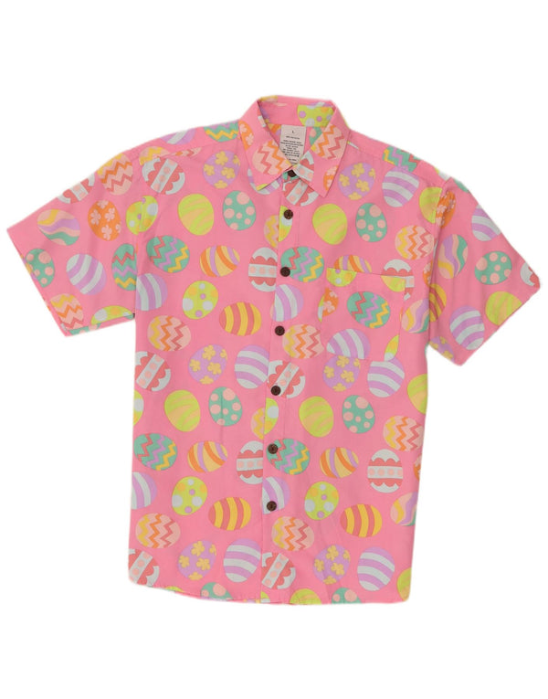 Camicia a maniche corte vintage da uomo con motivo astratto pasquale rosa grande